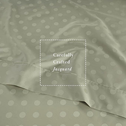 Threadmill Cotton Twin Sheet Set | 100% Cotton Sheets for Twin Size Bed | Damask Jacquard Sateen Twin Bed Sheets Set with 16” Deep Pocket | Soft Breathable 3-Piece Cooling Sheet Set | Sage Green