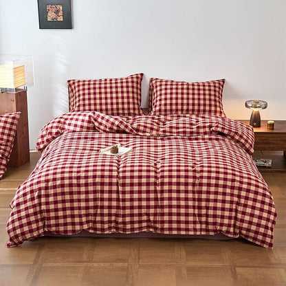 Checkered Duvet Cover Twin XL Red Washed Cotton Twin XL Comforter Cover Gingham Soft Boho Zipper Duvet Cover Set with 2 Pillow Cases Buffalo Plaid Girls Bedding Set Pattern Duvet Protector