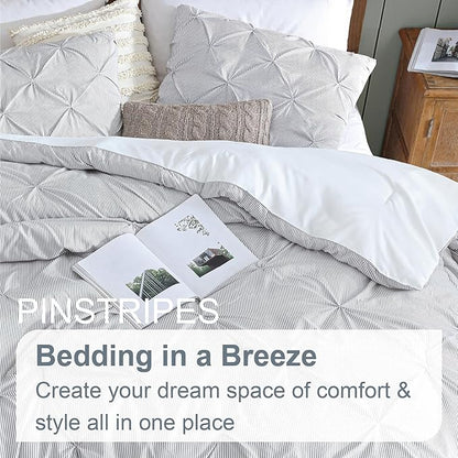 Swift Home King Pinstripe Charcoal Grey Comforter Set - Classic Pintuck Bedding Set - 3 Pieces Bed Linen, 1 Comforter and 2 Pillow Shams