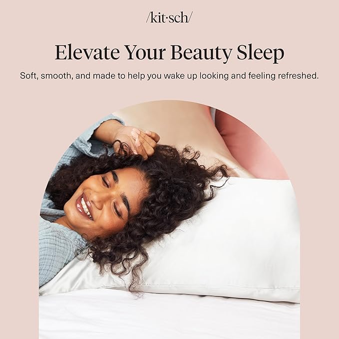 Kitsch Satin Pillowcase with Zipper for Hair & Skin - Softer Than Silk Pillow Cases, Smooth Cooling Satin Pillow Case, Wrinkle-Free, Machine Washable - King Size Satin Pillow Case (19x36), Ivory 2pcs