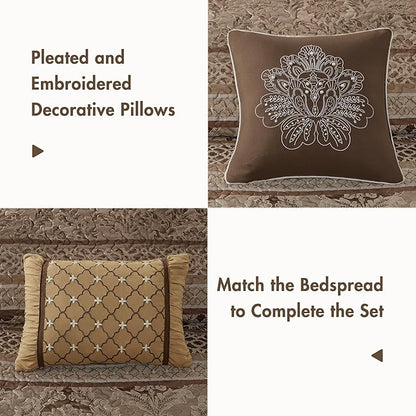 Madison Park Bellagio Reversible Quilted Bedspread Set, Solid Reverse Summer Breathable, Lightweight All Season Bedding Layer, Matching Shams, Bedspread King(120"x118"), Brown 5 Piece