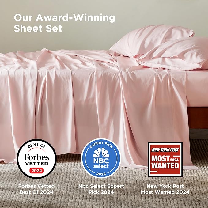 Bedsure Full Size Bed Sheets, Cooling Sheets, Rayon Derived from Bamboo, PureWoven, Breathable & Soft, Deep Pocket Up to 16 Inches, Hotel Luxury Silky Bedding for Hot Sleepers, Pink