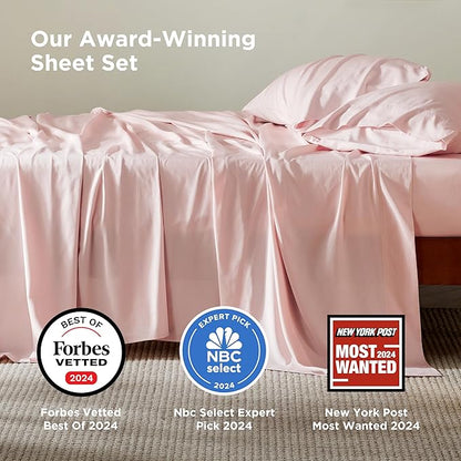 Bedsure Full Size Bed Sheets, Cooling Sheets, Rayon Derived from Bamboo, PureWoven, Breathable & Soft, Deep Pocket Up to 16 Inches, Hotel Luxury Silky Bedding for Hot Sleepers, Pink