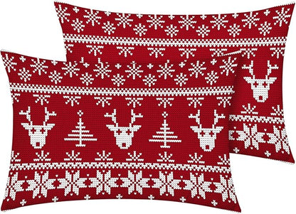 YIYEA Christmas Standard Pillow Cases Set of 2, Ultra Soft Double Brushed Microfiber Pillowcases Standard, Christmas Reindeer Bed Pillow Covers, Fade Resistant, Easy Slip-On (20"x26")