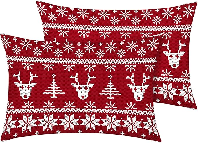 YIYEA Christmas Pillow Cases Queen Size Set of 2, Ultra Soft Double Brushed Microfiber Pillowcases Queen, Christmas Reindeer Bed Pillow Covers, Fade Resistant, Easy Slip-On (20"x30")
