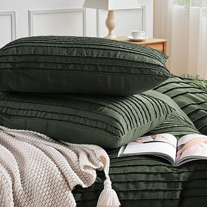 NEXHOME PRO Twin Duvet Cover,2 Pieces Boho Tufted Duvet Cover Set, Soft and Lightweight 100% Washed Microfiber Comforter Cover Set for All Season(Olive Green,66 x 90)-No Comforter