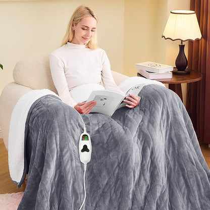greenoak Heated Blanket Electric Twin 62"X84", Heating Blanket with 10 Heat Levels 1/2/4/6/8 Hours Auto-Off, Fleece Soft Christmas Blanket,Gifts for Grandma Seniors Mom,Misty Grey