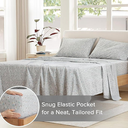 Comfort Spaces 100% Cotton Sheet Set Breathable, Lightweight, Soft with 14" Elastic Pocket Fits up to 16" Mattress, All Season Cozy Bedding, Matching Pillow Case, Cal King Lama Multi 4 Piece