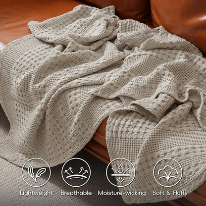 PHF 100% Cotton Waffle Weave Blanket King Size for Bed, Soft Lightweight & Breathable for Spring and Summer, All-Season Comfort, Luxury Aesthetic Blanket for Home Decor, 108"x90", Pearl Gray