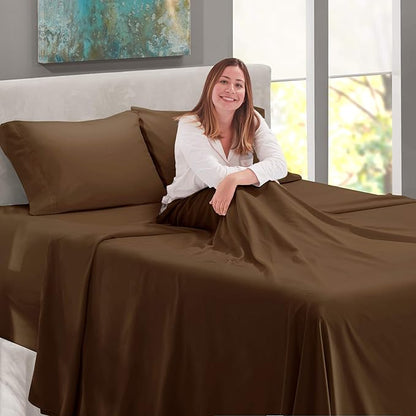 Nestl California King Size Sheet Set, 4 Piece Extra Deep Pocket (18-24 inches), Microfiber, Hotel Luxury, Soft, Breathable, Wrinkle-Free, Easy to Care, Chocolate Brown