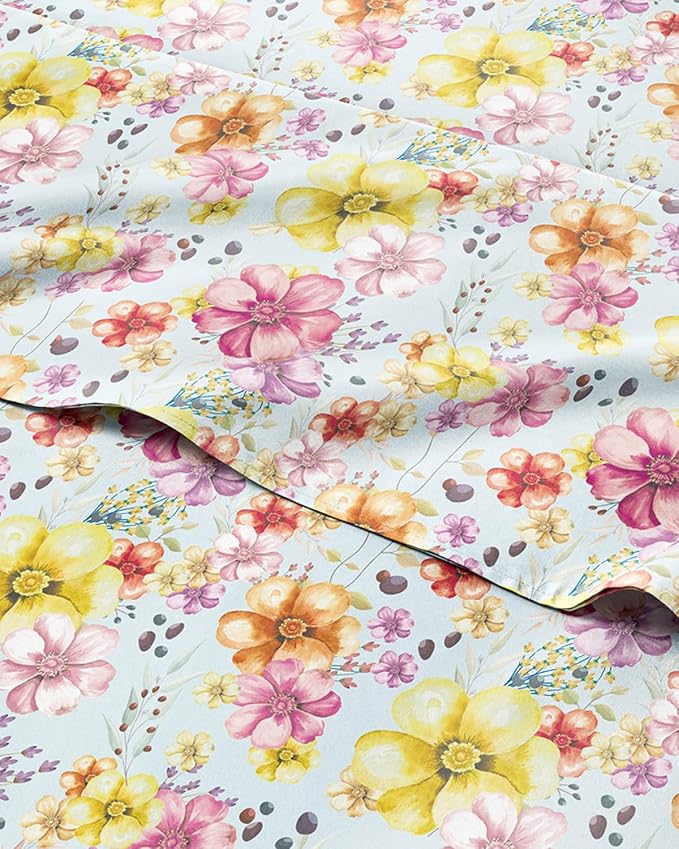 Floral Sheets - Watercolor Floral Bed Sheet Set - 1 Flat, 1 Fitted & 2 Pillowcases w/ Deep Pockets - Wrinkle & Fade Free - Boho Botanical Bedding - Ultra-Soft, Breathable and Cooling - Queen Size