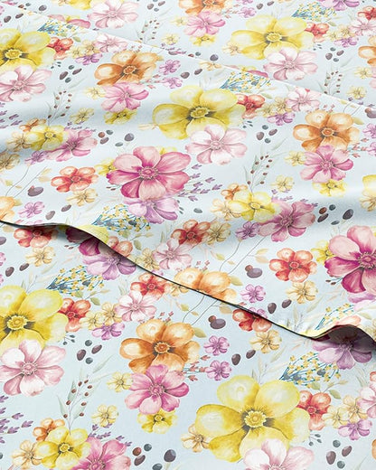 Floral Sheets - Watercolor Floral Bed Sheet Set - 1 Flat, 1 Fitted & 2 Pillowcases w/ Deep Pockets - Wrinkle & Fade Free - Boho Botanical Bedding - Ultra-Soft, Breathable and Cooling - Queen Size