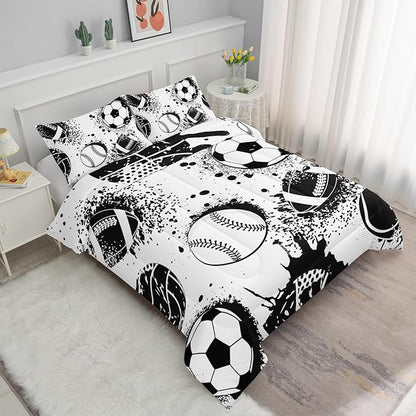 Axolotl Ball Sports Comforter Set, Football Soccer Bedding, Baseball Comforter Set, Hip Hop Graffiti Artwork Bedding for Boys Kids Men, 1 Quilt 2 Pillowcases