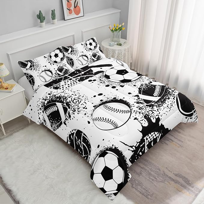 Axolotl Ball Sports Comforter Set Twin,Football Soccer Bedding Set,Football Baseball Game Comforter Set,Baseball Bedding Set,Hip Hop Graffiti Artwork Bedding for Boys Kids Men,1 Quilt 2 Pillowcases