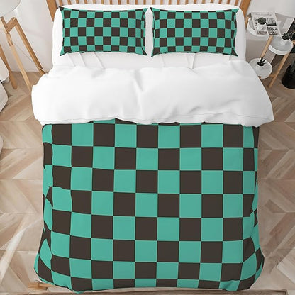 INFLAG Anime Bedding Set, 3-Piece Anime Duvet Cover King Size Ultra Soft Breathable 3D Printed Microfiber Comforter Cover, Cartoon Quilt Cover, Teen Comforter Cover with 2 Pillowcases (King,Green)