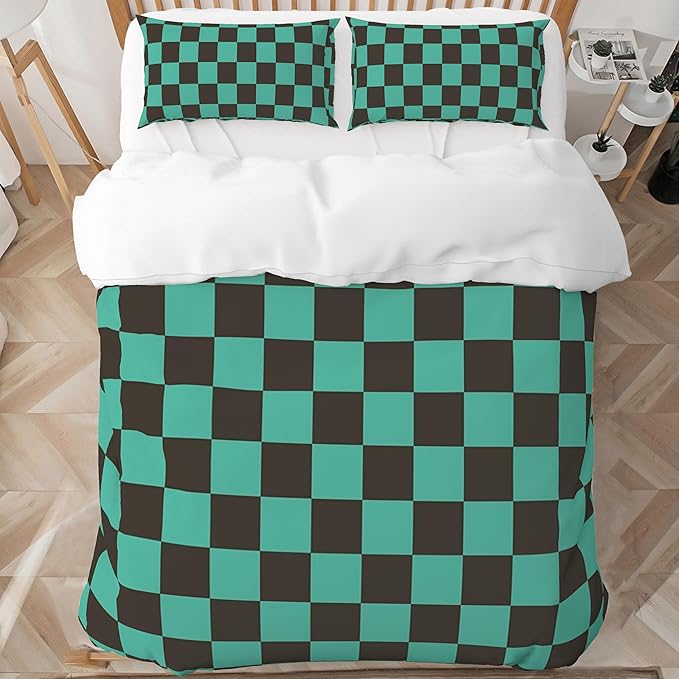 INFLAG Anime Bedding Set - Soft Brushed Microfiber 90x90 Inches Duvet Cover Set, 3 Piece, 1 Duvet Cover with Zipper Closure and 2 Pillow Shams (Queen,Green)