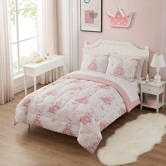 Kids Bedding Set Bed in a Bag for Boys and Girls Toddlers Printed Sheet Set and Comforter, Full, Fairytale Princess