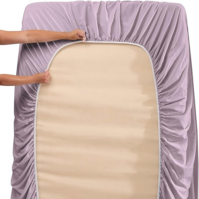 Nestl Twin XL Size Sheet Set, 4 Piece Extra Deep Pocket (18-24 inches), Microfiber, Hotel Luxury, Soft, Breathable, Wrinkle-Free, Easy to Care, Dusty Purple