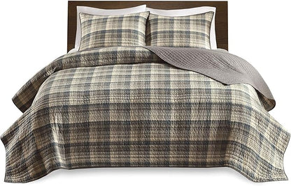 Woolrich Reversible Quilt Cabin Lifestyle Design - All Season, Breathable Coverlet Bedspread Bedding Set, Matching Shams, Oversized King/Cal King, Tasha Plaid Tan/Brown 3 Piece