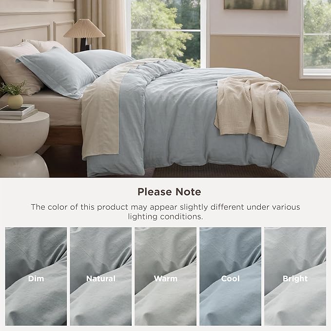 Bedsure 100% Washed Cotton Duvet Cover Full Size - Pastel Blue Minimalist Bedding Set Linen Like - PureWoven Plain Simple & Soft Comforter Cover for All Seasons (Pastel Blue, Full, 80"x90")