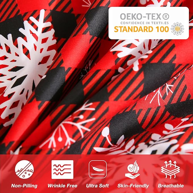 JSD Red Buffalo Plaid Snowflakes Duvet Cover Set Full Size, 3 Piece Christmas Winter Printed Microfiber Duvet Comforter Covers