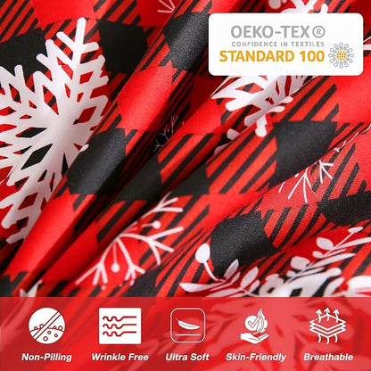JSD Red Buffalo Plaid Snowflakes Duvet Cover Set Full Size, 3 Piece Christmas Winter Printed Microfiber Duvet Comforter Covers