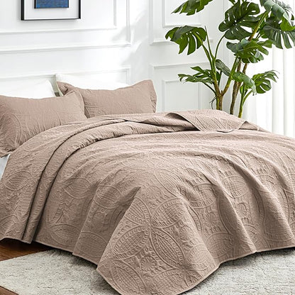 Love's cabin Oversized King Size Quilt Bedding Set Burlwood Bedspreads - Oversized King Lightweight Bedspread Comforter - Coin Pattern Coverlet for All Season - 3 Pieces (1 Quilt, 2 Pillow Shams)