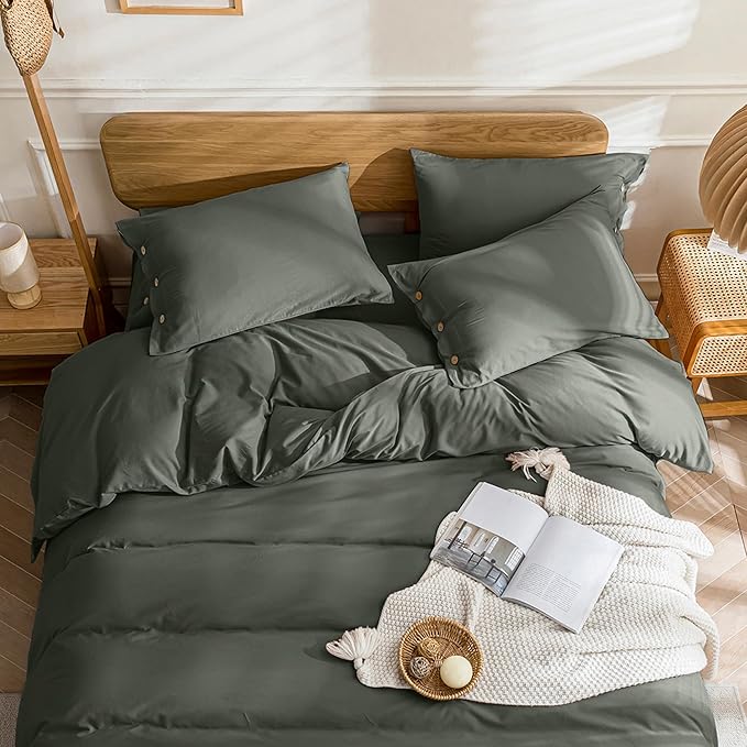 JELLYMONI Cotton Duvet Cover Twin XL Size - Gray Comforter Cover with Button 100% Washed Cotton 2PCS Breathable Soft Solid Bedding Set Duvet Cover 66×92in & 1 Pillowcase (NO Comforter)