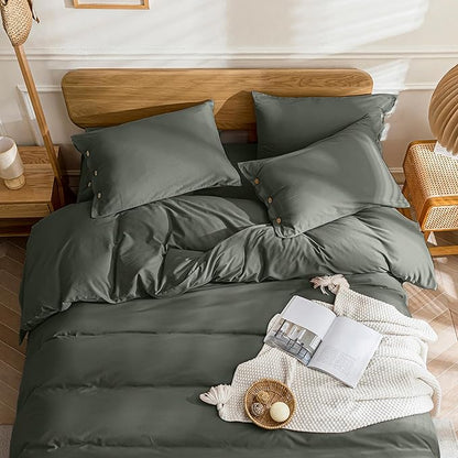 JELLYMONI Cotton Duvet Cover Twin XL Size - Gray Comforter Cover with Button 100% Washed Cotton 2PCS Breathable Soft Solid Bedding Set Duvet Cover 66×92in & 1 Pillowcase (NO Comforter)