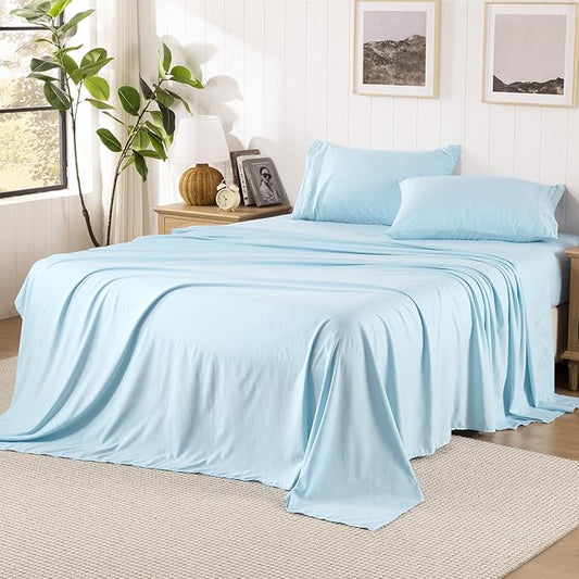 ROSE&RISY Baby Blue Sheets Twin Sheet Set, Pre-Washed Brushed Cotton-Like Microfiber, 3 Pcs Soft Breathable Sheet Set Twin,Fade Resistant, Includes 1 Fitted, 1 Flat, 1 Pillowcases (Baby Blue, Twin)