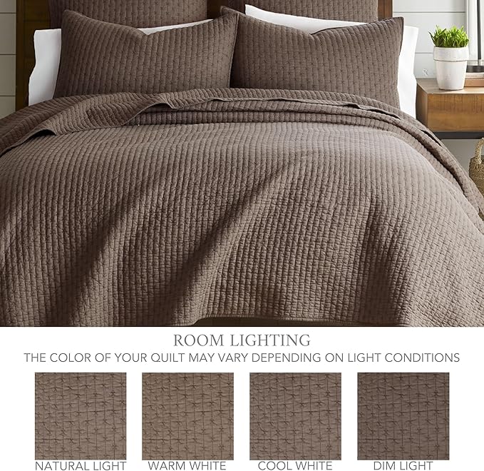 Levtex Home Cross Stitch Reversible Full/Queen Quilt Set (88x92in) with 2 Pillow Shams (26x20in) - Stitch Texture - Cocoa - Cotton Full/Queen Size Quilt Bedding Set - Lightweight, Soft, Pre-Washed