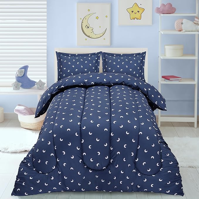 Utopia Bedding Moon Kids Comforter Set with 2 Pillow Shams, 3 Piece Soft Microfiber Twin Bed Comforter with Pillow Shams, Printed Kids Bedding for Boys and Girls, Lightweight, Breathable,Easy Care