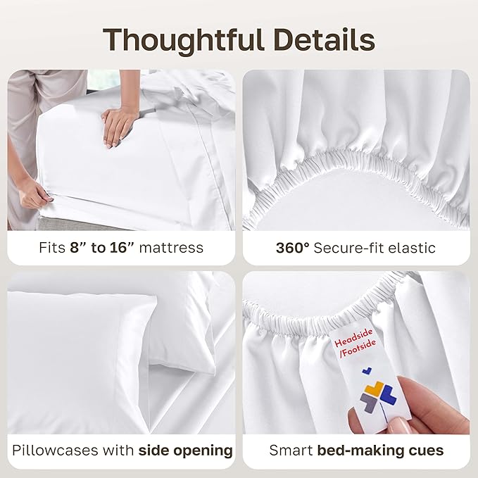 California Design Den Full Size Sheet Set - 100% Cotton, 500 Thread Count Sateen, Deep Pocket Bed Sheets with Fitted Elastic Sheet, Soft Luxury - White