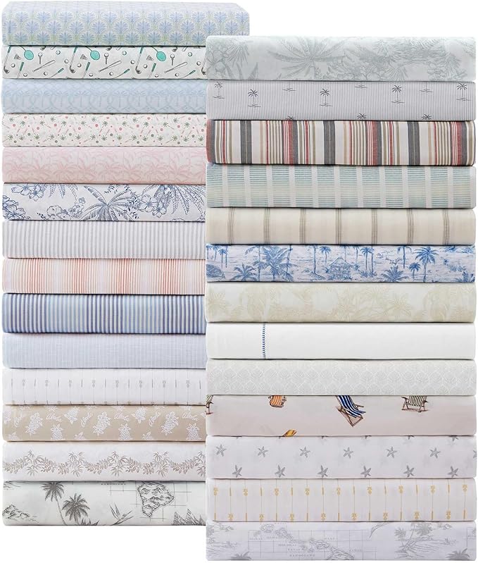 Tommy Bahama - King Size Sheet Set, 100% Cotton Percale Bedding with a Crisp & Cool Feel, Bed Sheets with Matching Fitted Sheet & Pillowcases (Palm Tree Ikat Blue)