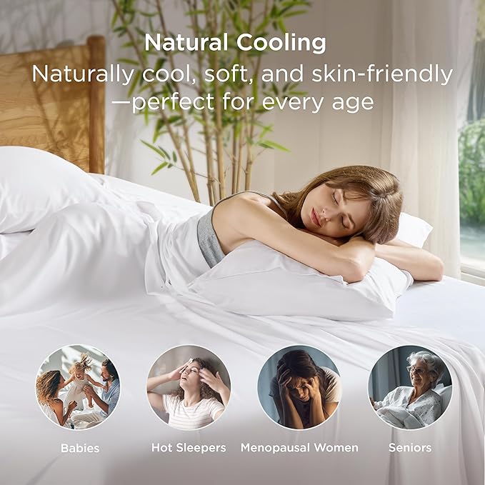 Bedsure King Size Pillow Cases Set of 2, Cooling Pillow Cases King, Rayon Derived from Bamboo White Pillowcases, PureWoven Silky Soft Cool Bedding Pillow Covers with Envelope Closure, 20x36 Inches