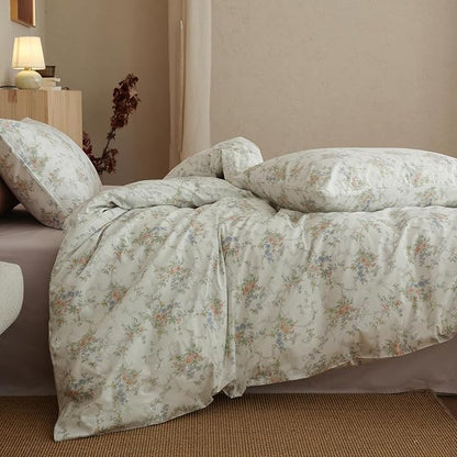 Floral Queen Size Comforter Sets Fluffy Boho Bedding Set Soft Cotton Down Alternative Girls Bedding Comforter Sets Cozy Lightweight Cute All Season Bed Comforter with 2 Pillowcases
