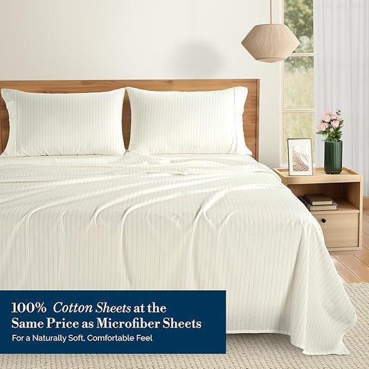 Casa Platino Sheets Twin Size Bed Set – 100% Cotton Sheet Set Twin Crisp Percale Weave with 2 Pillowcases, with 15" Deep Pocket Fitted Sheet for Secure Fit, Ultra Soft & Breathable – Sandora