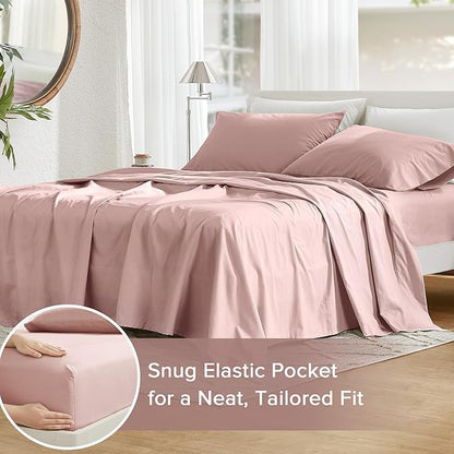 Comfort Spaces 100% Cotton Sheets Twin XL, Breathable & Ultra Soft Cotton Sheets, Naturally Cool Cotton Bed Sheets with 12" Elastic Pocket Fits up to 14" Mattress, All Seasons Sheet Set, Pink 3 Piece