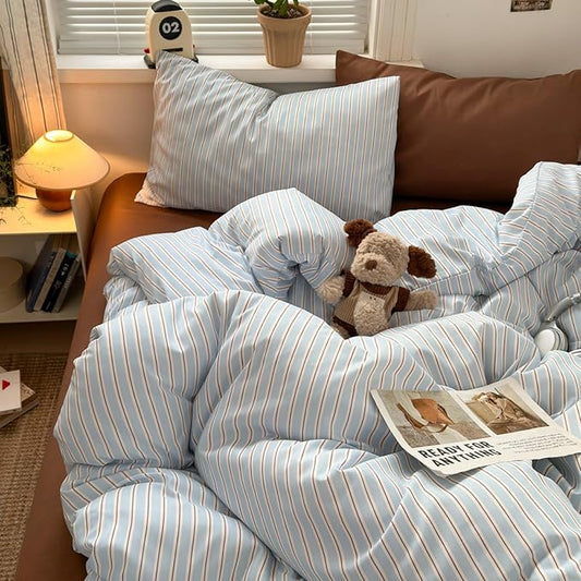 Striped Comforter Set Queen Size Blue Red White Stripes Pattern Bedding Set for All Seasons Soft Fluffy Down Alternative Comforter 3 Pieces, 100% Microfiber, 2 Pillowcases