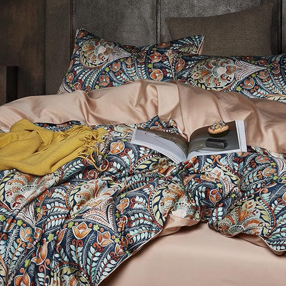 Cupocupa Duvet Cover Set;Duvet Cover Full Bedding Set Fluffy Boho Duvet Cover Set Paisley Floral Bedding Collection Duvet Cover with Pillowcases