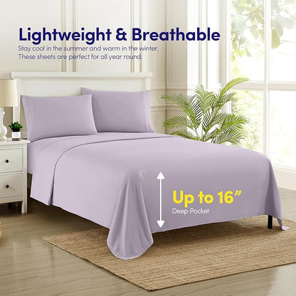 1500 Supreme Collection Twin Sheet Sets Lilac - 3 Piece Bed Sheets and Pillowcase Set for Twin Mattress - Extra Soft, Elastic Corner Straps, Deep Pocket Sheets, Twin Lilac