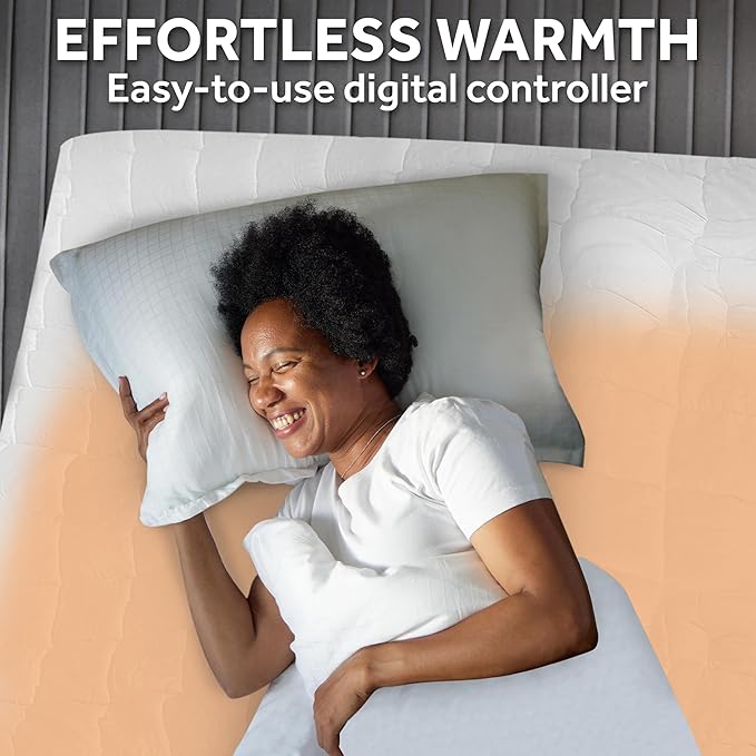 Sunbeam Premium Quilted Electric Heated Mattress Pad, 54" x 75", 12 Heat Settings, 12-Hour Selectable Auto Shut-Off, Warmth for Restful Sleep, Machine Washable, White