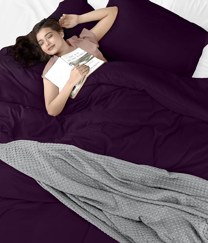 Utopia Bedding Duvet Cover King Size - 3 Piece with Zipper Closure - 1 Comforter Cover 104X90 Inches & 2 Pillow Shams 20X36 Inches (Purple) Comforter Not Included
