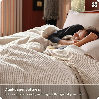 Bedsure Cotton Duvet Cover King Size - 100% Cotton Waffle Weave Beige Duvet Cover, PureWoven Textured Breathable Bedding Comforter Cover for All Season, 1 Duvet Cover Only 104"x90"