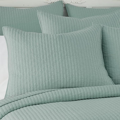 Levtex Home Cross Stitch Reversible King/Cal King Quilt Set (106x92in) with 2 Pillow Shams (36x20in) - Stitch Texture - Blue Haze - Cotton King Size Quilt Bedding Set - Lightweight, Soft, Pre-Washed