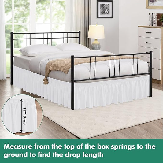 Biscaynebay Wrap Around Bed Skirts with Split Corners for King Beds 17" Drop, White Elastic Dust Ruffles Adjustable Easy Fit Wrinkle & Fade Resistant Silky Luxurious Fabric Machine Washable