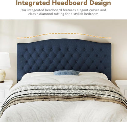 Queen Headboard Only, Upholstered Headboard for Adjustable Bed Linen Tufted Queen/Full Size Wall Mounted Head Board with Solid Wood Legs Head Board, Navy Blue