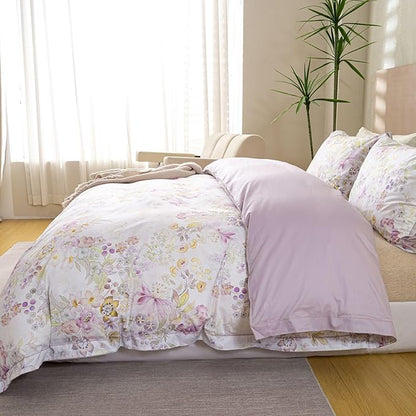 OAITE Duvet Cover Set Twin Size Floral Pattern Ultra Soft 100% Cotton Duvet Cover Sets 3-PC, Breathable Duvet Cover with Zipper Closure & Corner Ties(2 Pillow Shams,1 Duvet Cover)