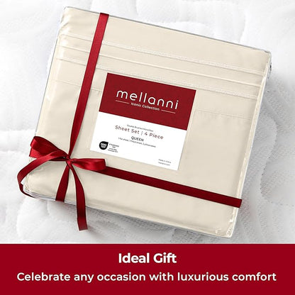 Mellanni Extra Deep California King Sheets - 4 PC Iconic Collection Bedding - Luxury, Ultra Soft, Cooling Bed Sheets - Wrinkle, Fade, Stain Resistant (Cal King, Golden Ivory)
