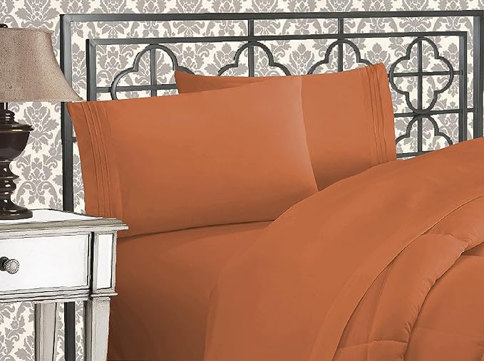 Elegant Comfort Luxurious 1500 Premium Hotel Quality Microfiber Three Line Embroidered Softest 4-Piece Bed Sheet Set, Wrinkle and Fade Resistant, California King, Coral